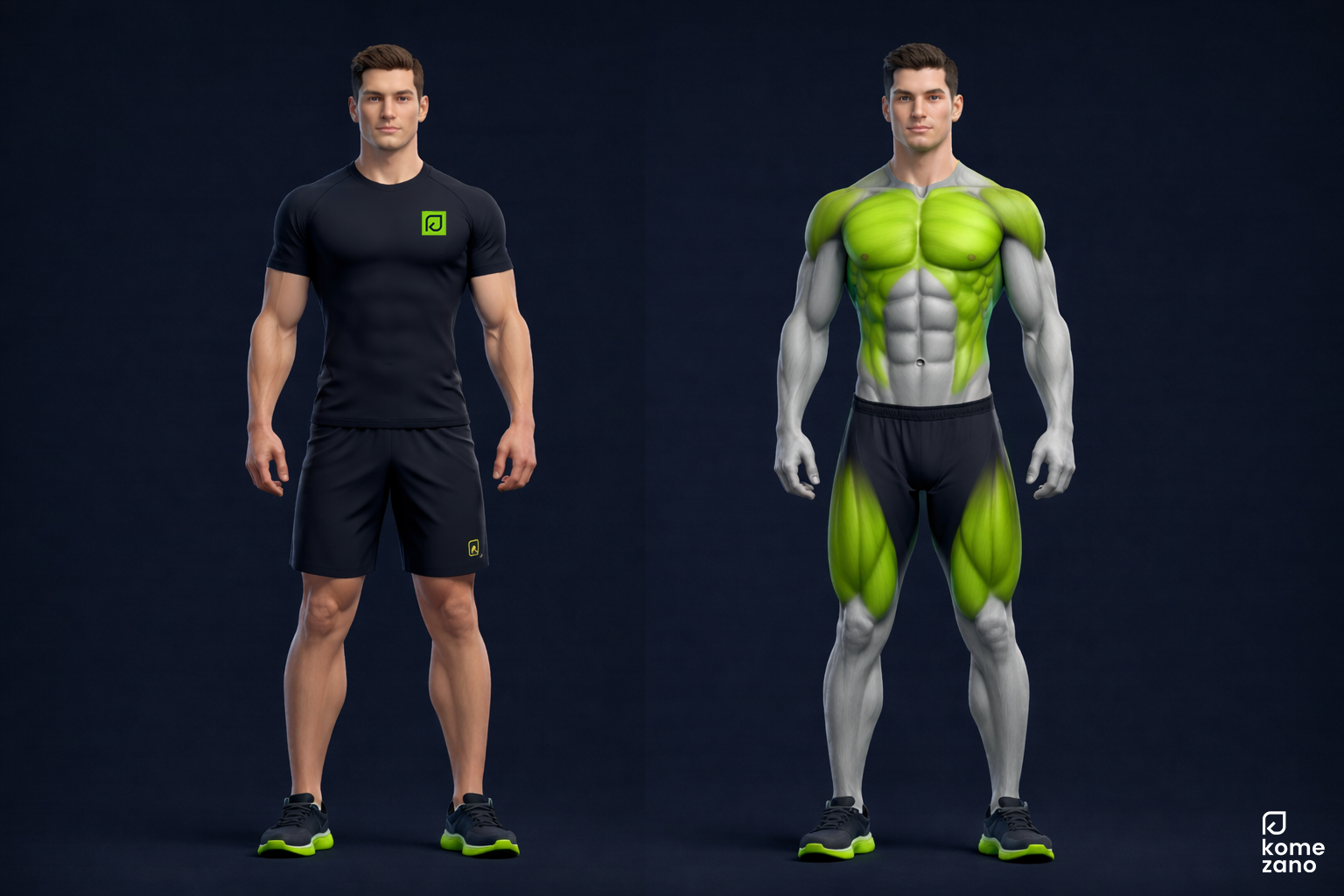 Komezano male trainer with muscle activation map